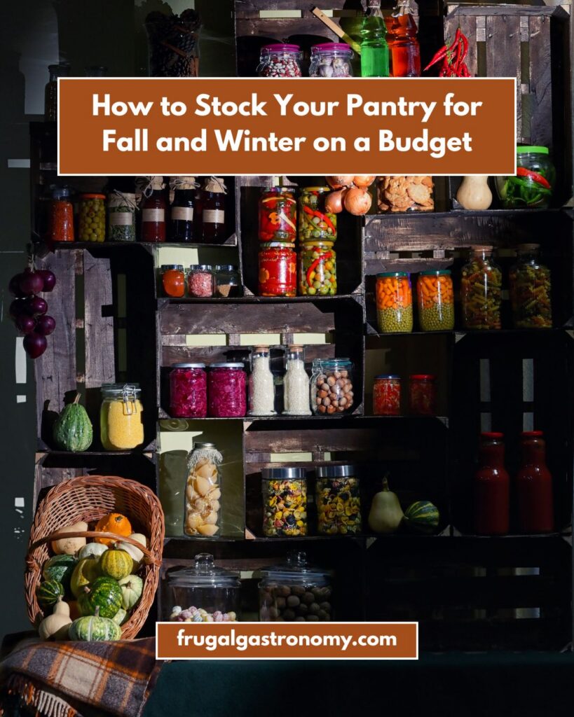 A pantry stocked with fall produce, in glass jars.