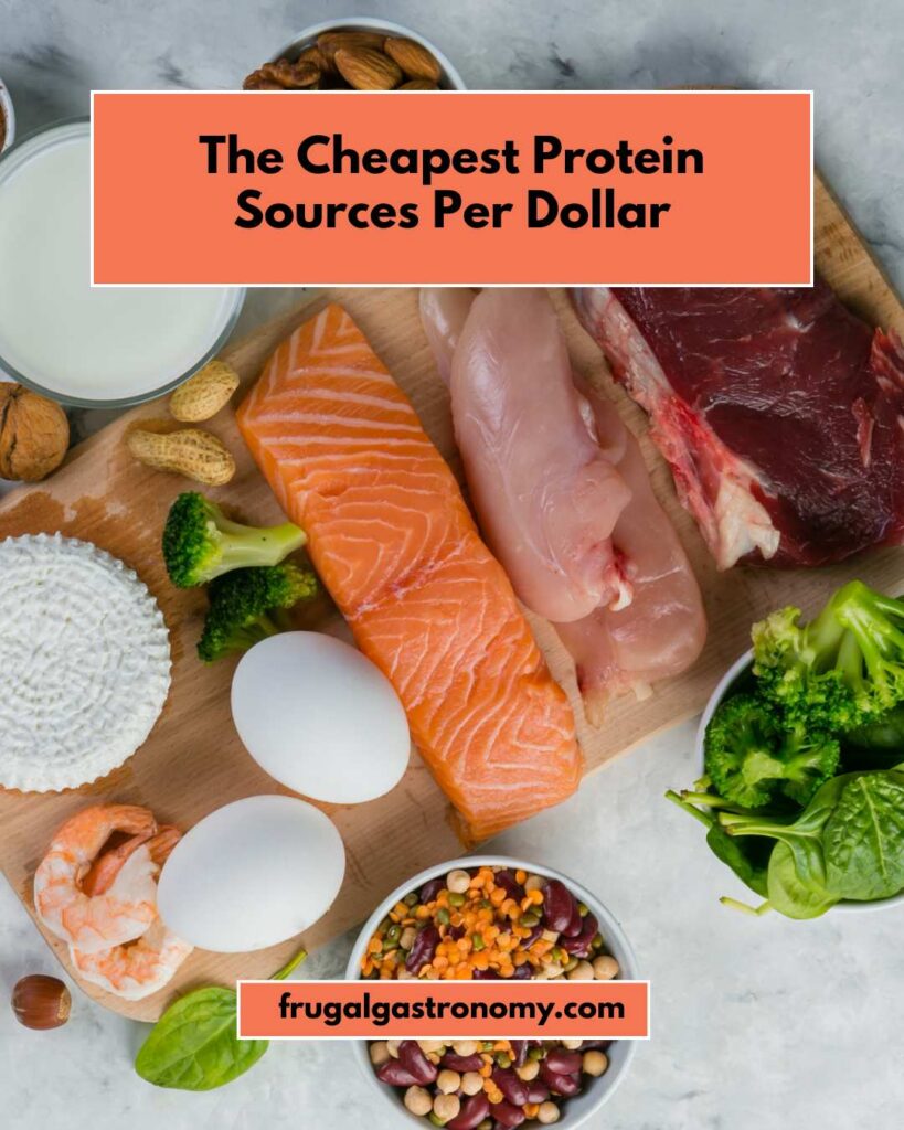 Flat lay shot of ingredients such as fish, poultry, vegetables, eggs, pulses and greens.