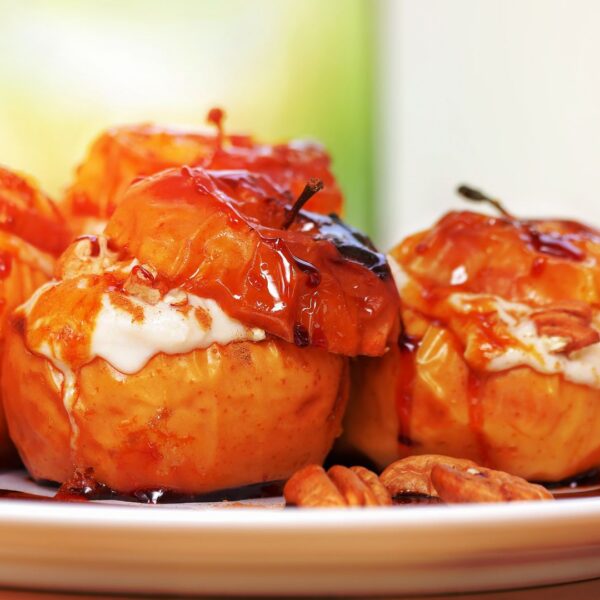 Baked apples filled with a cinnamon oat and brown sugar mixture.
