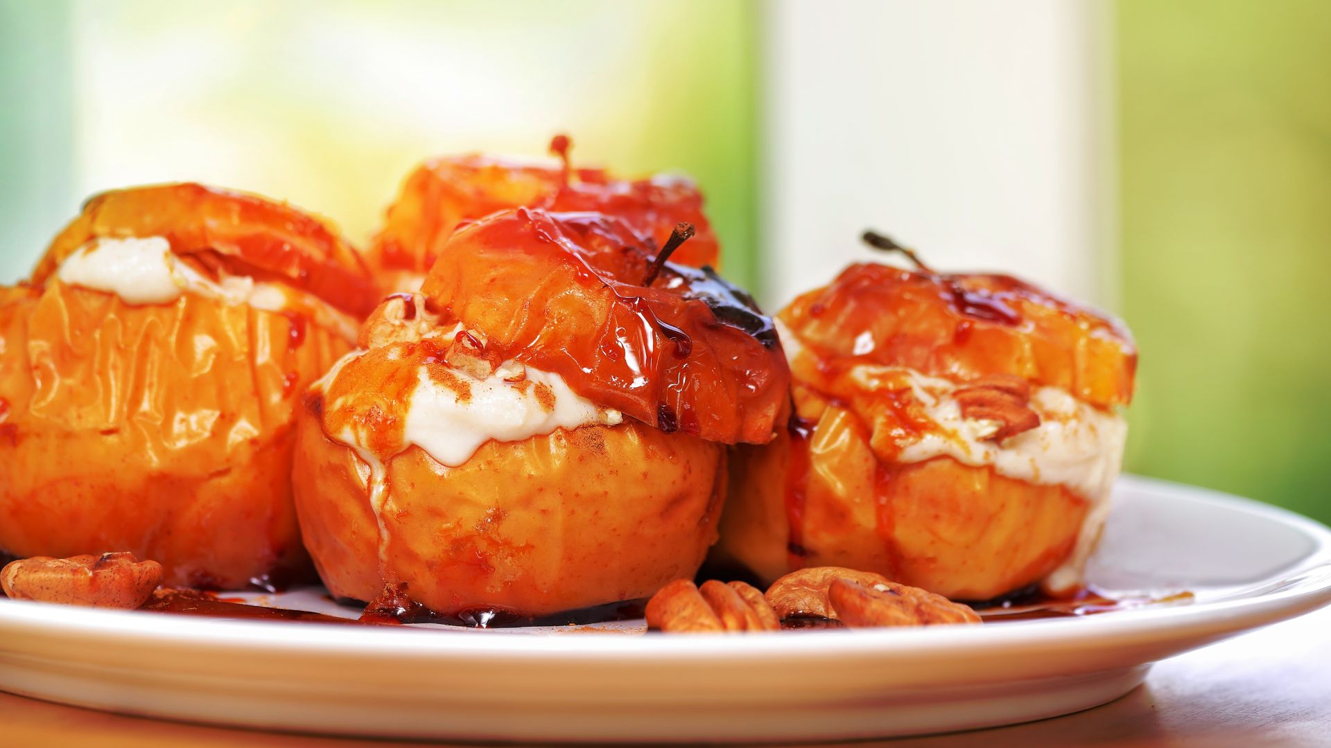 Baked apples filled with a cinnamon oat and brown sugar mixture.