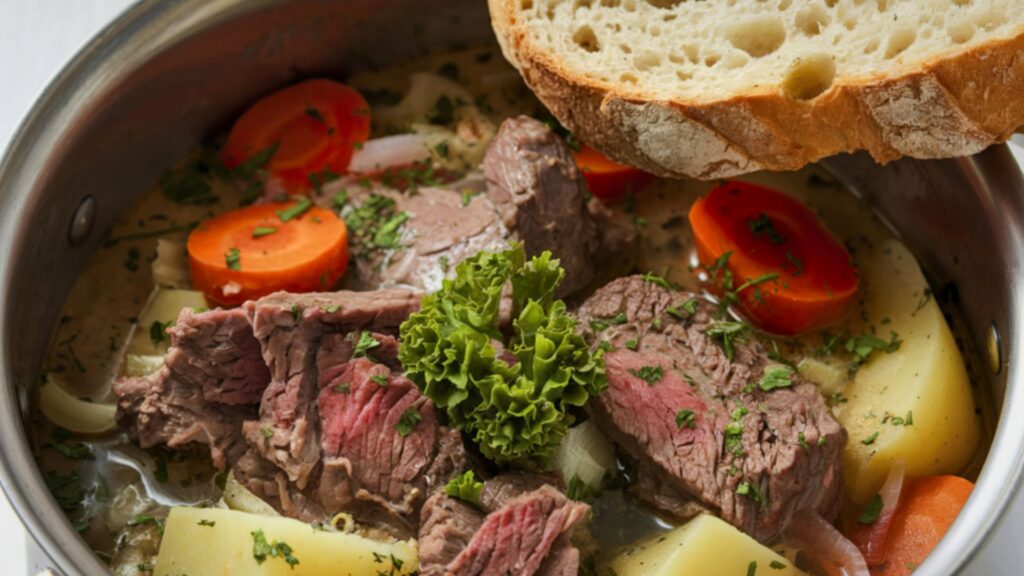 Closeup shot of a bowl of stew.