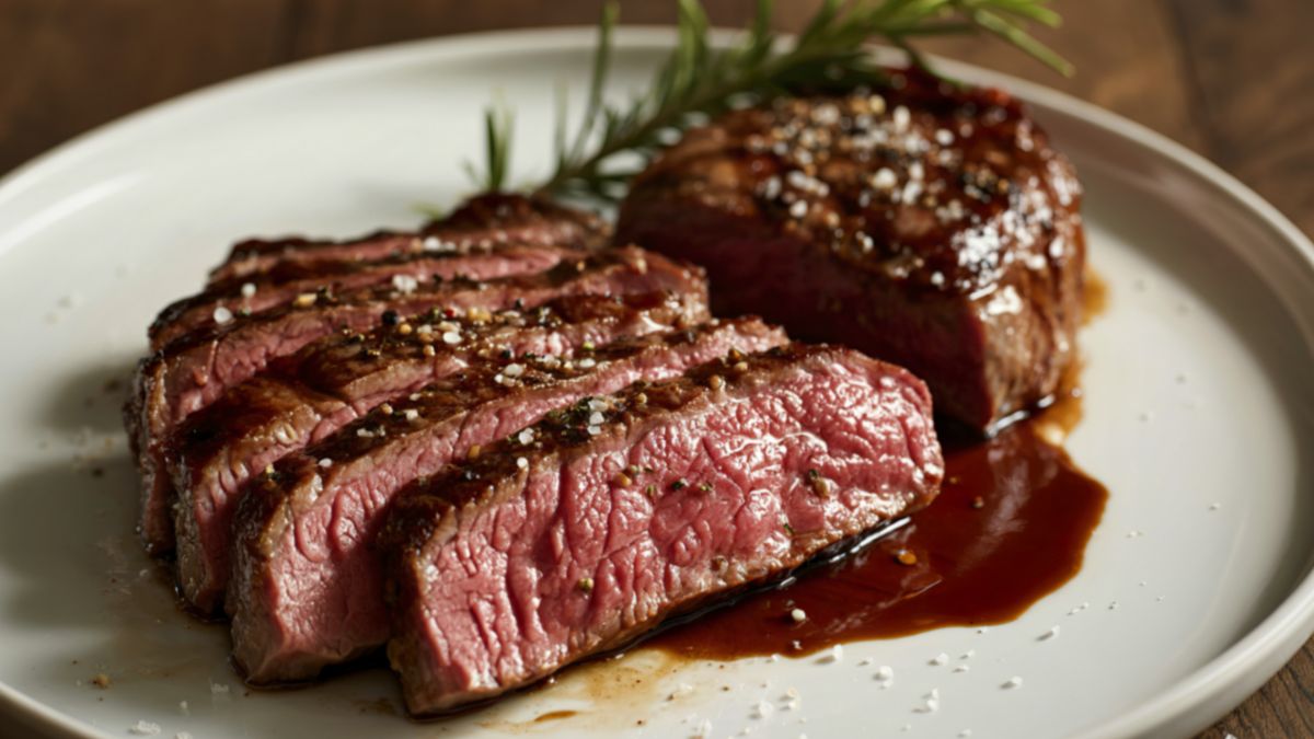 A plate of medium rare steak. Browning meat is an excellent way to make ingredients taste better.