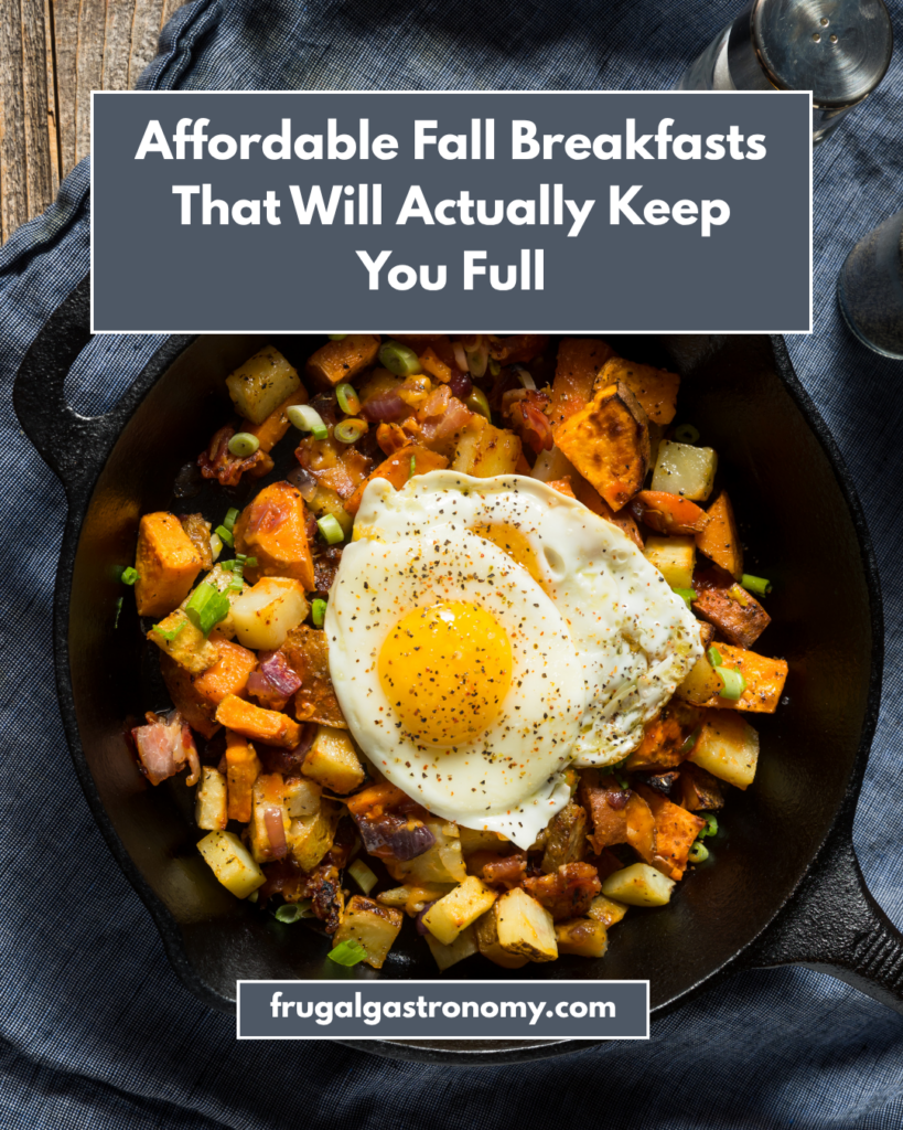 Flat lay shot of a skillet with eggs and potatoes hash.