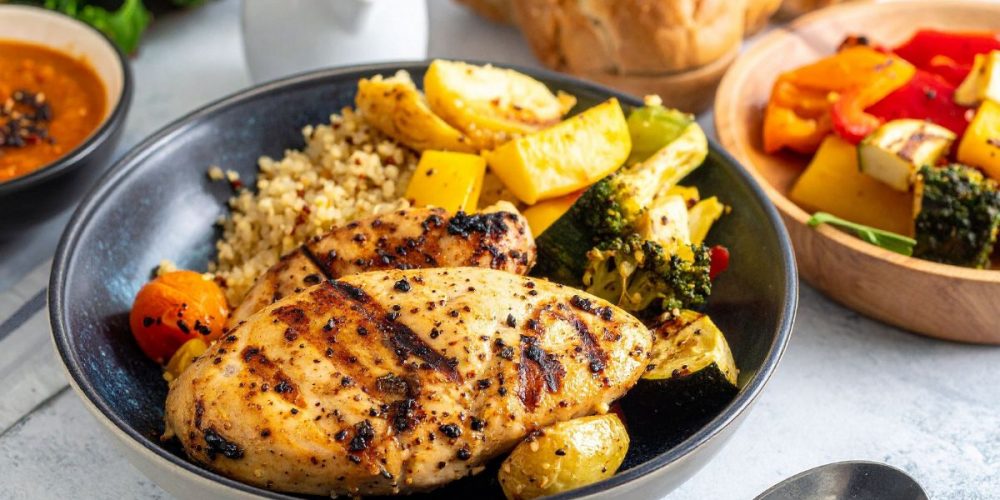 A plate of chicken and potatoes as a budget meal good for 2.