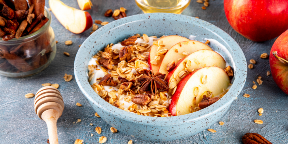 A bowl of apple oatmeal porridge.